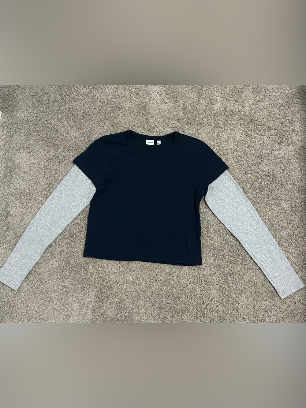 Sunday Best Aritzia Navy Gray Layered Look Knit Crewneck Long Sleeve Top L